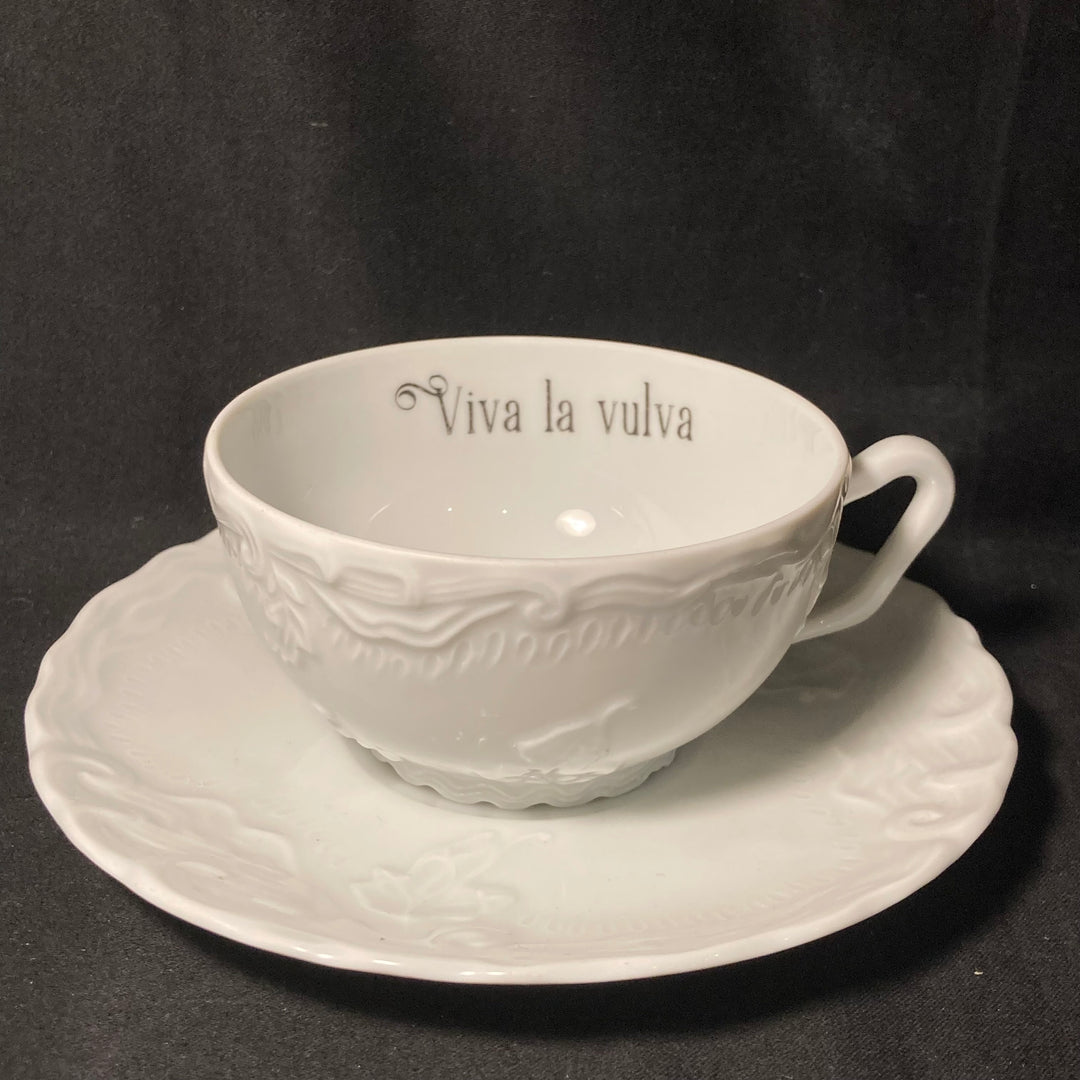 Vulgar Tea Cup,Viva la vulva,Vintage Upcycled Porcelain,Insult, funny gift