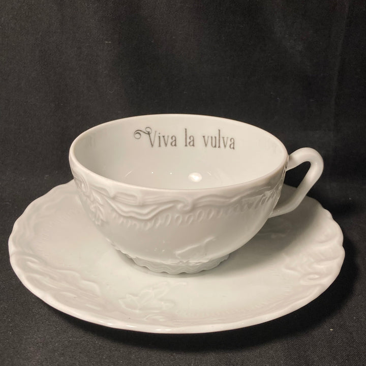 Vulgar Tea Cup,Viva la vulva,Vintage Upcycled Porcelain,Insult, funny gift