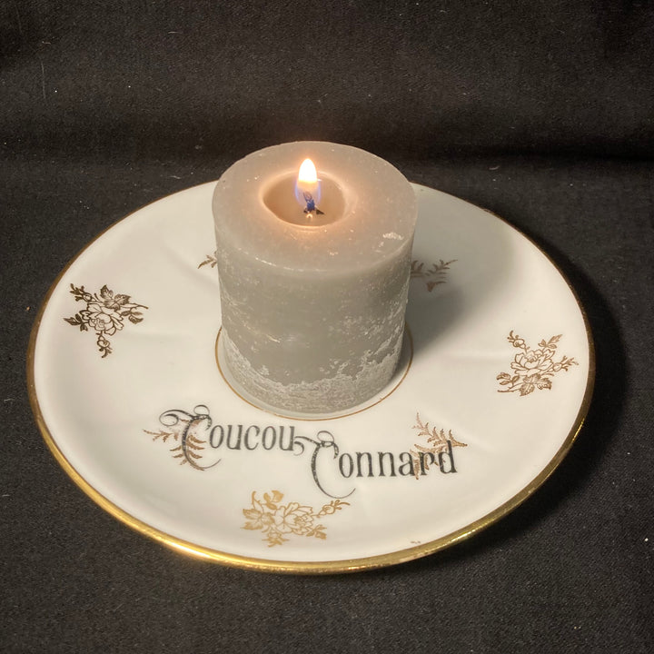"Coucou Connard", Candle Holder, Funny China,Vintage Porcelain,Insult Rude gift