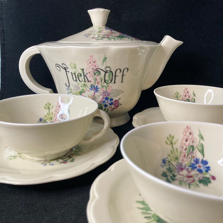 Fuck Off,Unique upcycled French vintage porcelain, funny unique rude gift, Durrant &amp; Dove