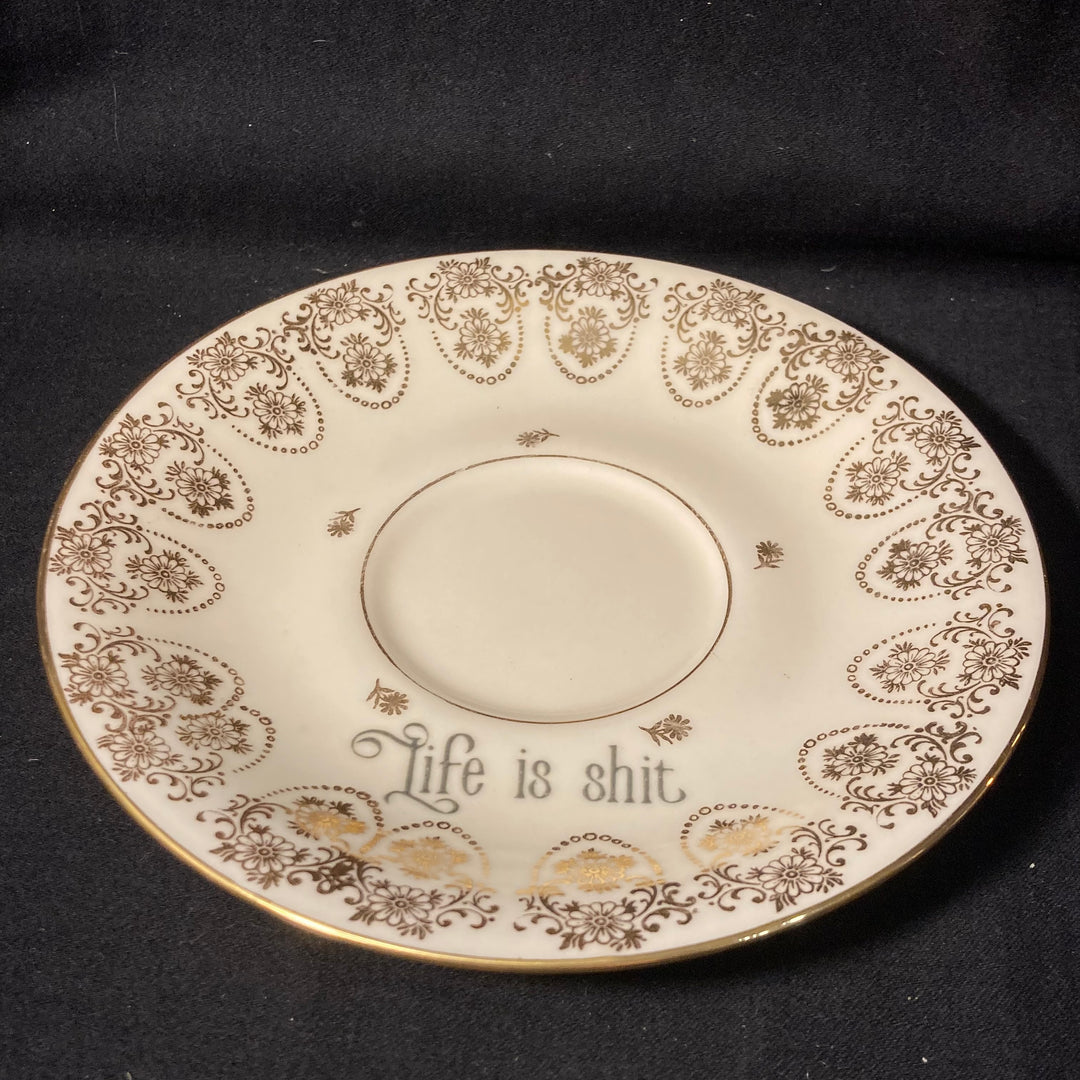 "Life is shit", Candle Holder, Funny China,Vintage Porcelain,Insult Rude gift