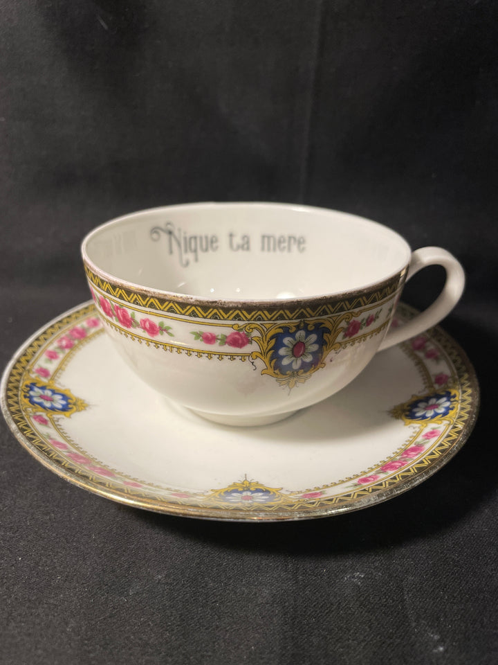 Funny Espresso Cup, Nique ta mere  ,Vintage Rude Unique Upcycled Insult gift