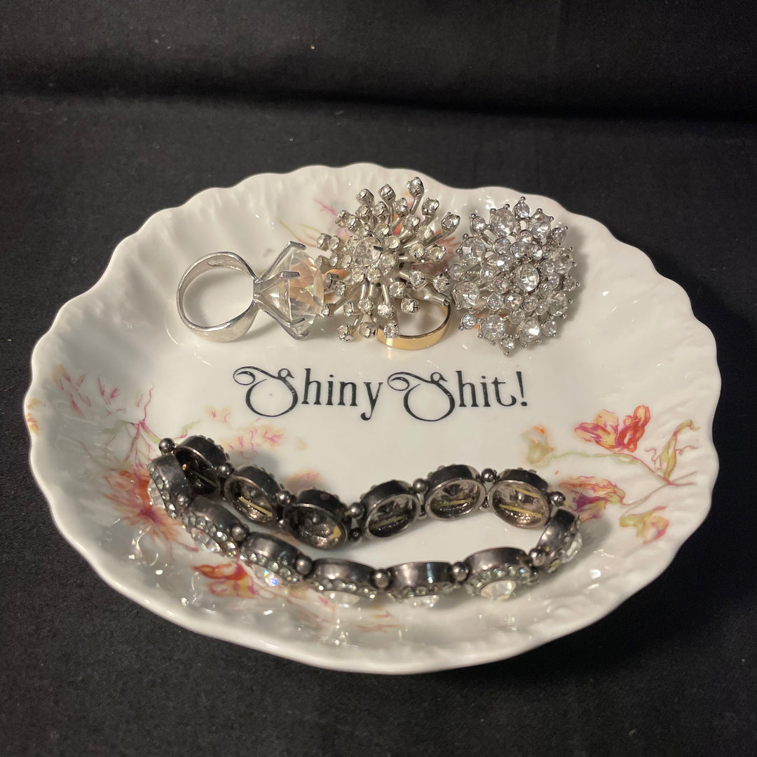 "Shiny shit" Plateau à bibelots brillants, plateau à bijoux amusant recyclé, plateau à bijoux vintage unique