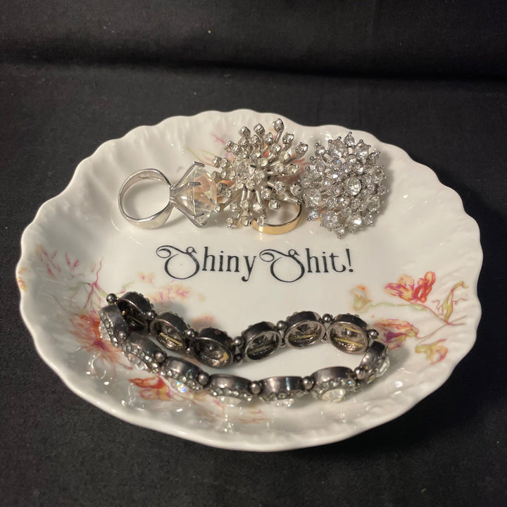 "Shiny shit" Plateau à bibelots brillants, plateau à bijoux amusant recyclé, plateau à bijoux vintage unique
