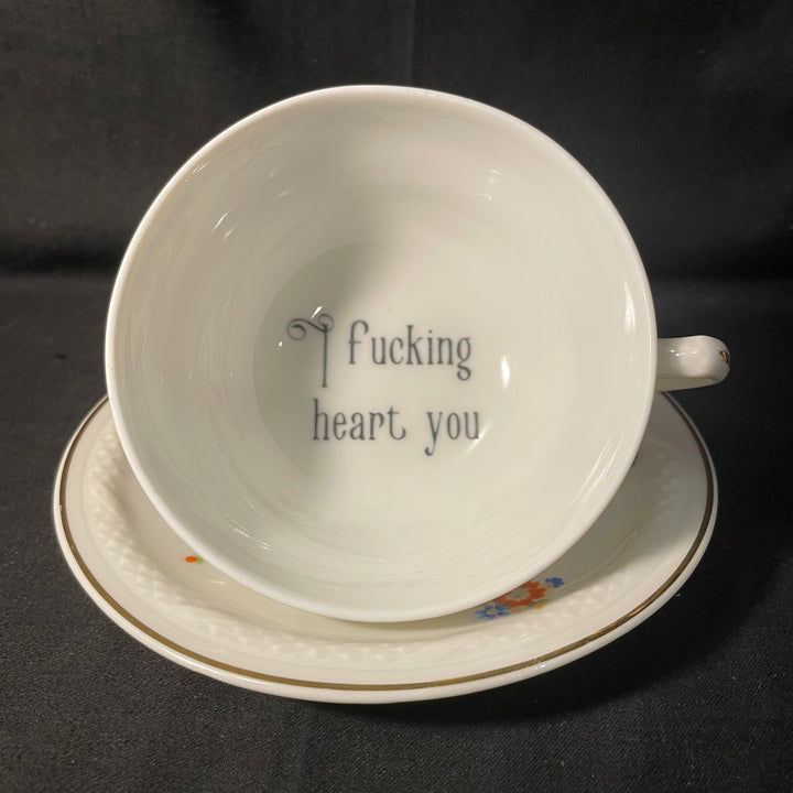 "I fucking heart you" tasse rigolote, cadeau en porcelaine vintage unique recyclé impoli