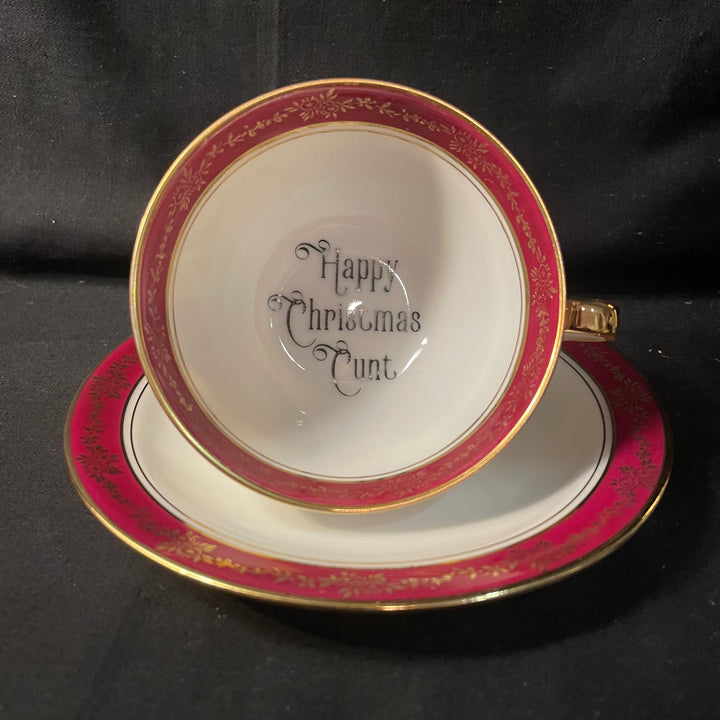 "Happy Christmas Cunt" tasse à cafe, cadeau en porcelaine française vintage recyclée
