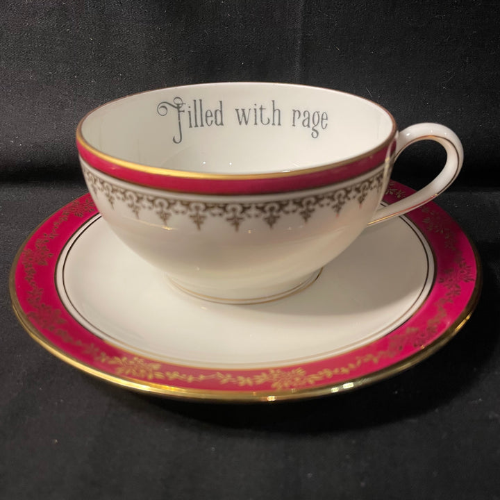 "Filled with rage" tasse à thé/café détournée vintage unique porcelaine de Limoges