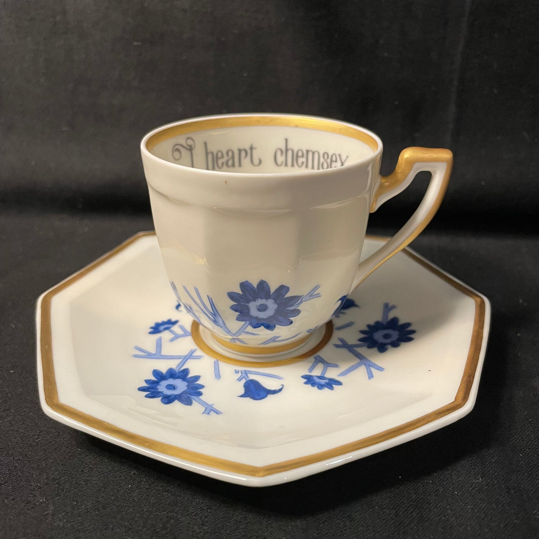 "Filled with rage" tasse à thé/café détournée vintage unique porcelaine de Limoges